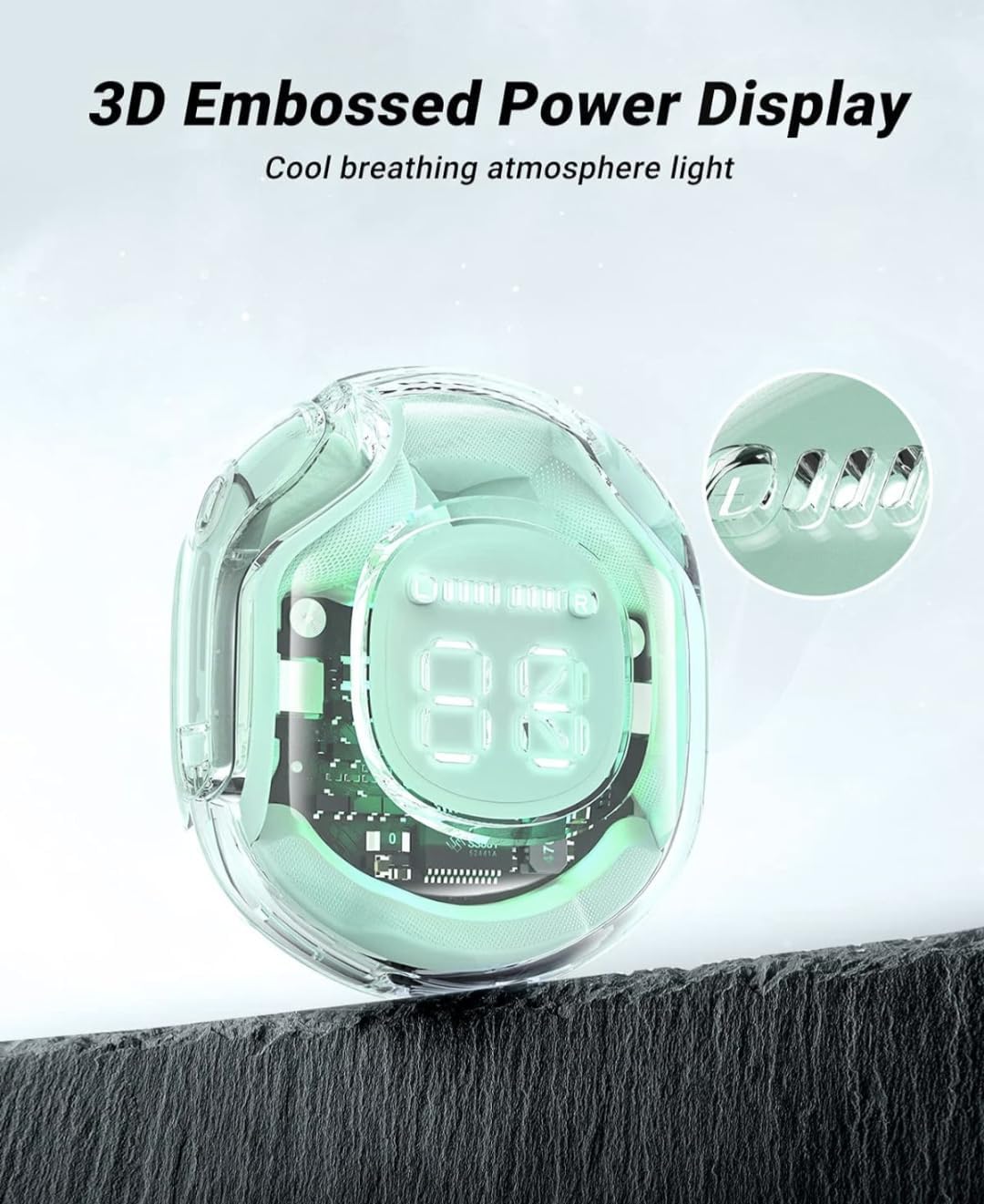 Crystal Transparent Waterproof & Wireless Earbuds, Transparent Charging Case and LED Digital Display | ENC Noise Cancelling, Touch Control